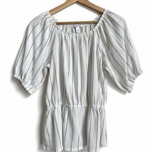 Nine West Ivory and Black Pinstripe Blouse